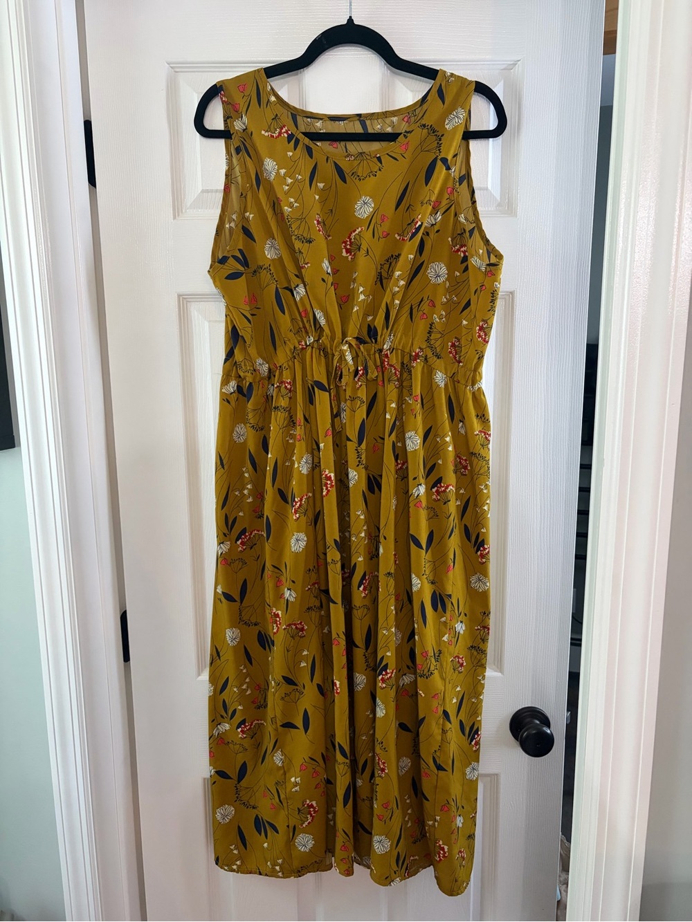 Sleeveless Mustard Floral Midi Dress